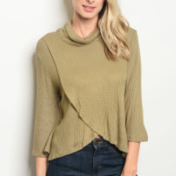 OLIVE WAFFLE MATERIAL TOP - Picture 2 of 8